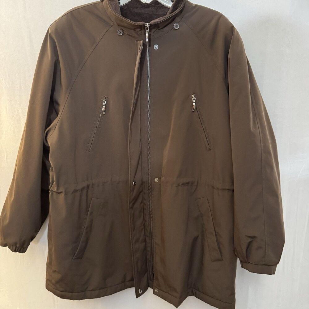 Liz Claiborne Women’s XL Brown Winter Coat Fleece Lined Zip Front Casual Warm